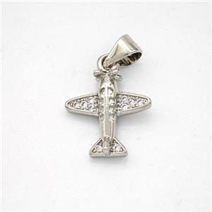 Copper Airplane Pendant Micropave Zirconia Platinum Plated, approx 13mm