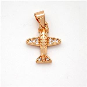 Copper Airplane Pendant Micropave Zirconia Rose Gold, approx 13mm