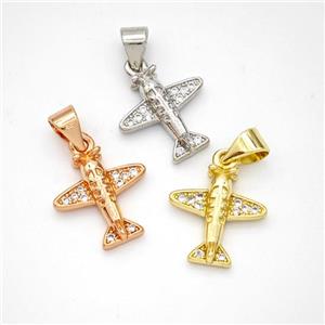 Copper Airplane Pendant Micropave Zirconia Mixed, approx 13mm