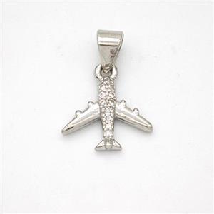 Copper Airplane Pendant Micropave Zirconia Platinum Plated, approx 10-12.5mm