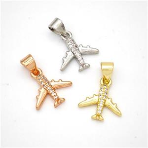 Copper Airplane Pendant Micropave Zirconia Mixed, approx 10-12.5mm