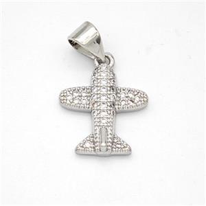 Copper Airplane Pendant Micropave Zirconia Platinum Plated, approx 12mm