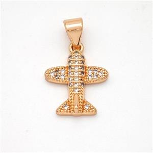 Copper Airplane Pendant Micropave Zirconia Rose Gold, approx 12mm