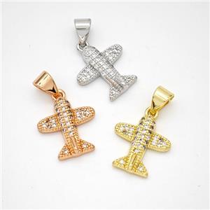 Copper Airplane Pendant Micropave Zirconia Mixed, approx 12mm