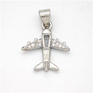 Copper Airplane Pendant Micropave Zirconia Platinum Plated, approx 14-14.5mm