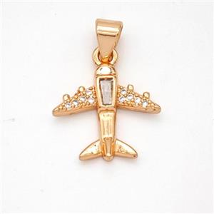 Copper Airplane Pendant Micropave Zirconia Rose Gold, approx 14-14.5mm