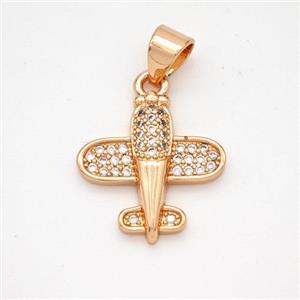 Copper Airplane Pendant Micropave Zirconia Rose Gold, approx 15-16mm