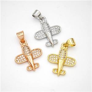 Copper Airplane Pendant Micropave Zirconia Mixed, approx 15-16mm