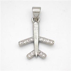 Copper Airplane Pendant Micropave Zirconia Platinum Plated, approx 15-16mm