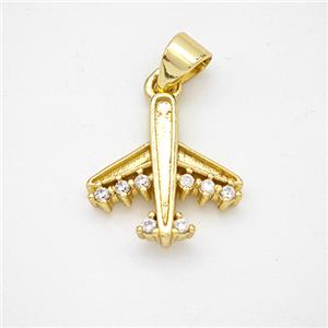 Copper Airplane Pendant Micropave Zirconia Gold Plated, approx 14mm