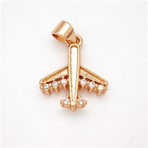 Copper Airplane Pendant Micropave Zirconia Rose Gold, approx 14mm