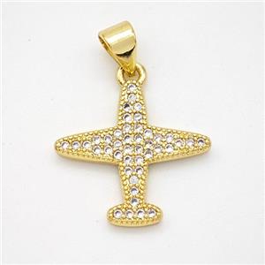 Copper Airplane Pendant Micropave Zirconia Gold Plated, approx 17mm