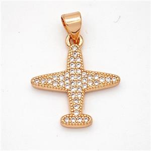 Copper Airplane Pendant Micropave Zirconia Rose Gold, approx 17mm