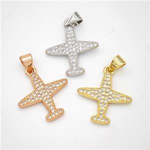 Copper Airplane Pendant Micropave Zirconia Mixed, approx 17mm