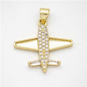 Copper Airplane Pendant Micropave Zirconia Gold Plated, approx 18-22mm