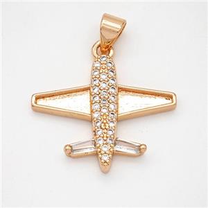 Copper Airplane Pendant Micropave Zirconia Rose Gold, approx 18-22mm