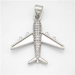 Copper Airplane Pendant Micropave Zirconia Platinum Plated, approx 21-23mm