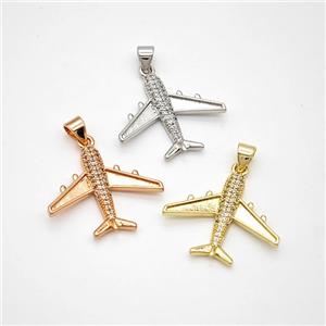 Copper Airplane Pendant Micropave Zirconia Mixed, approx 21-23mm