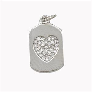 Copper Heart Pendant Micropave Zirconia Platinum Plated, approx 10-15mm