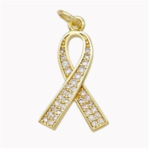 Copper Awareness Ribbons Pendant Micropave Zirconia Gold Plated, approx 12-18mm