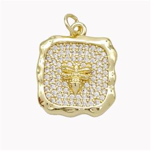 Copper Honeybee Pendant Pave Zirconia Square Gold Plated, approx 17x17mm