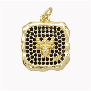 Copper Honeybee Pendant Pave Zirconia Square Gold Plated, approx 17x17mm