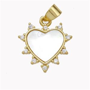 Copper Heart Pendant Pave Shell Zirconia Gold Plated, approx 16mm