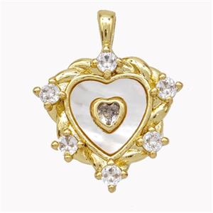 Copper Heart Pendant Pave Shell Zirconia Gold Plated, approx 18mm