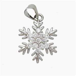 Copper Snowflake Pendant Micropave Zirconia Platinum Plated, approx 16mm