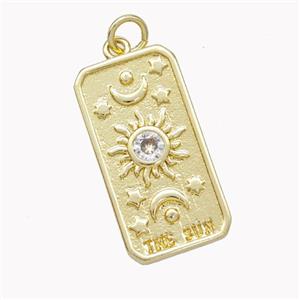 Copper Tarot Card Pendant Pave Zirconia Sun Moon Star Gold Plated, approx 12-23mm