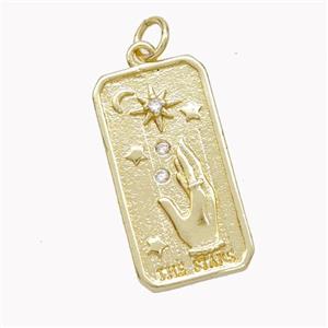 Copper Tarot Card Pendant Pave Zirconia Hand Star Gold Plated, approx 12-23mm