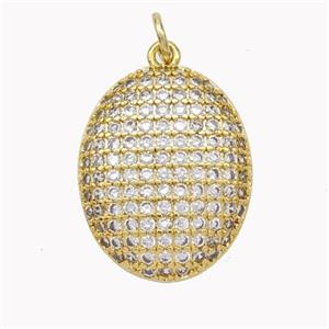 Copper Egg Pendant Pave Zirconia Oval Gold Plated, approx 17-21mm