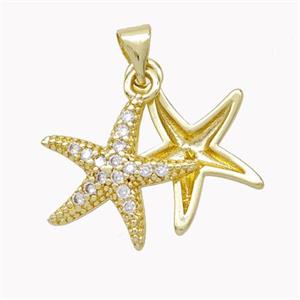 Copper Starfish Pendant Micropave Zirconia Gold Plated, approx 14mm