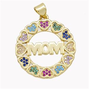 Copper MOM Pendant Pave Zirconia Gold Plated, approx 23mm