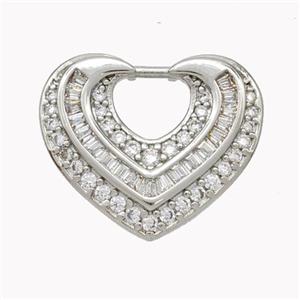 Copper Heart Pendant Micropave Zirconia Platinum Plated, approx 20-23mm