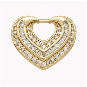 Copper Heart Pendant Micropave Zirconia Gold Plated, approx 20-23mm