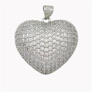 Copper Heart Pendant Micropave Zirconia Platinum Plated, approx 26mm