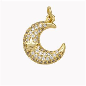 Copper Moon Pendant Pave Zirconia Star Gold Plated, approx 14-15mm