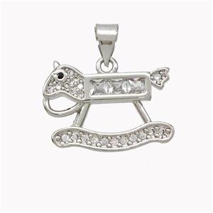 Copper Rock Horse Pendant Pave Zirconia Platinum Plated, approx 12-18mm