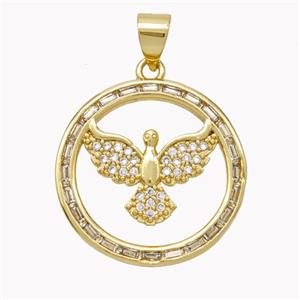 Copper Eagle Pendant Pave Zirconia Birds Gold Plated, approx 20mm