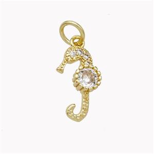 Copper Seahorse Pendant Pave Zirconia Gold Plated, approx 7-13mm