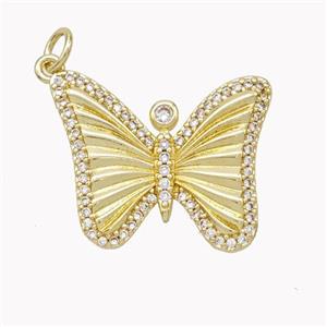 Copper Butterfly Pendant Pave Zirconia Gold Plated, approx 19-23mm