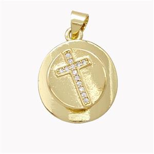 Copper Cross Pendant Pave Zirconia Circle Gold Plated, approx 12mm, 16mm