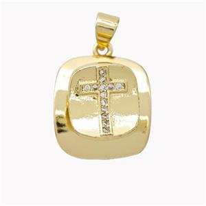 Copper Cross Pendant Pave Zirconia Rectangle Gold Plated, approx 10-12mm, 15-17mm