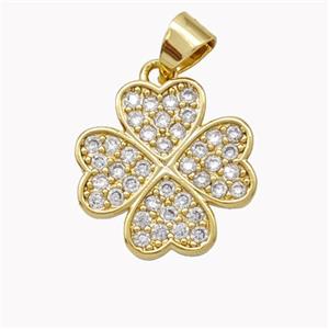 Copper Clover Pendant Pave Zirconia Gold Plated, approx 15mm