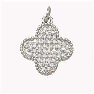 Copper Clover Pendant Pave Zirconia Platinum Plated, approx 16mm