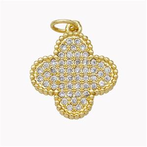 Copper Clover Pendant Pave Zirconia Gold Plated, approx 16mm