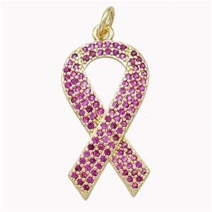 Copper Awareness Ribbons Pendant Pave Zirconia Gold Plated, approx 13-24mm