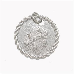 Sign Of Sagittarius Copper Circle Pendant Pave Zirconia Zodiac Platinum Plated, approx 18mm