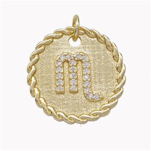 Sign Of Scorpio Copper Circle Pendant Pave Zirconia Zodiac Gold Plated, approx 18mm